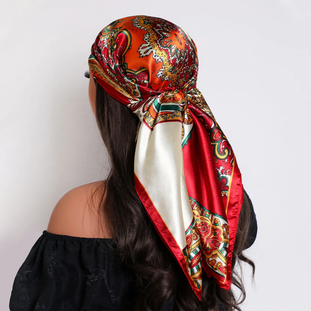 2025 Head Scarf Women Luxury Brand Square Silk Foulard Satin Bandana Summer Soft Neckerchief Hijab Hair Scarves For Ladies