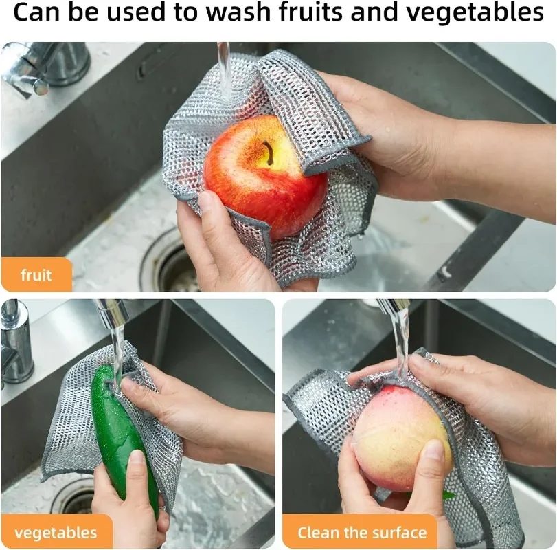Magic Dishcloth Silver Wire Cleaning Cloths Kitchen Dish Pot Washing Cloth Double-sided Thickened Towels Steel Wire Rags 20/1pcs cleaning cloth,dish cleaning cloth,microfiber dish cloth,dish cloth,kitchen towel,towel cleaning cloth