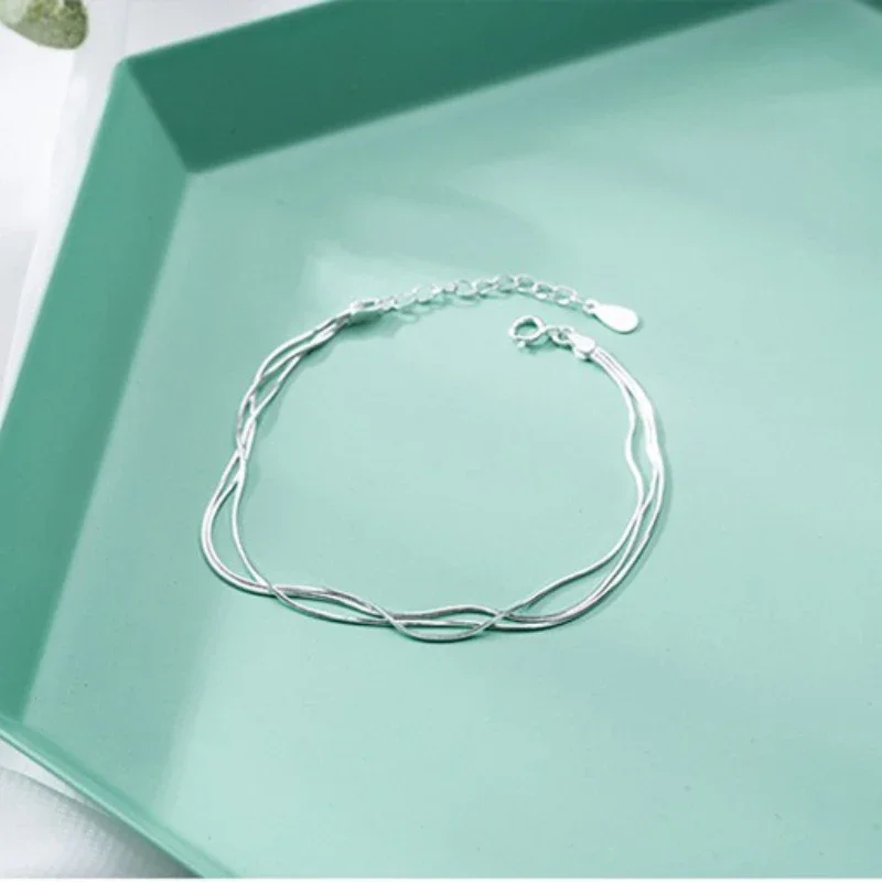 Simple Layer Bracelets for Women Korean Fashion Silver 925 Jewelry Hot Fashion 925 Sterling Silver Bracelet for Women - Image 6