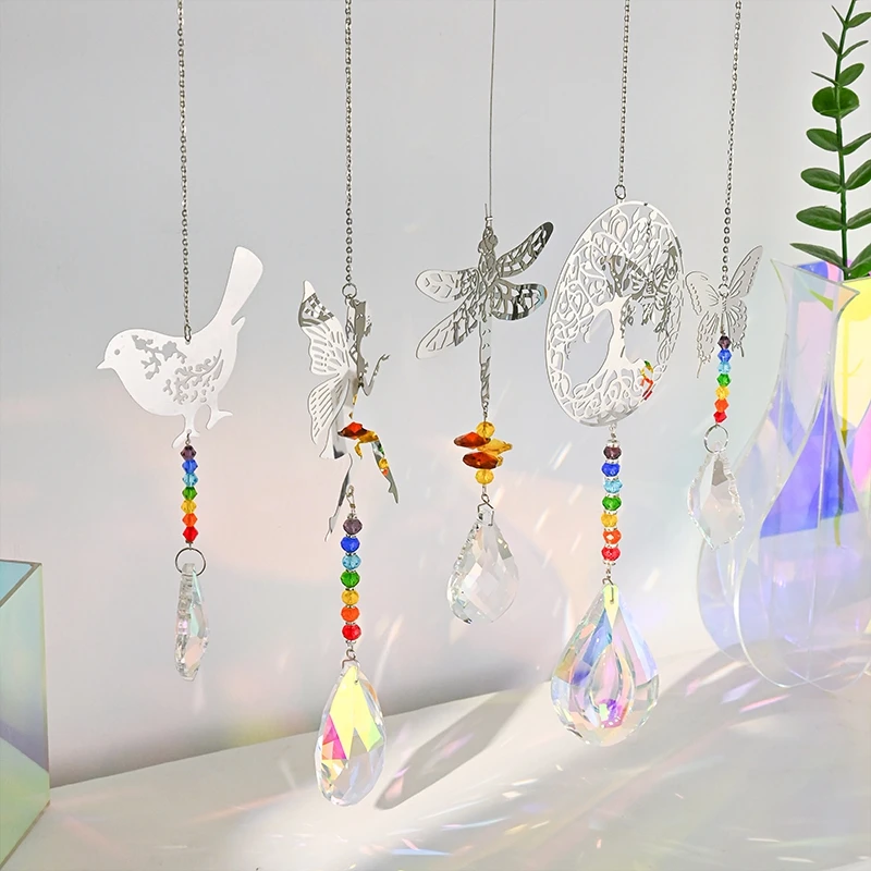 Crystal Wind Chimes Rainbow Sun Catcher Outdoor Wind Bells Home Garden Hanging Ornament Wall Yard Decor Music Bells