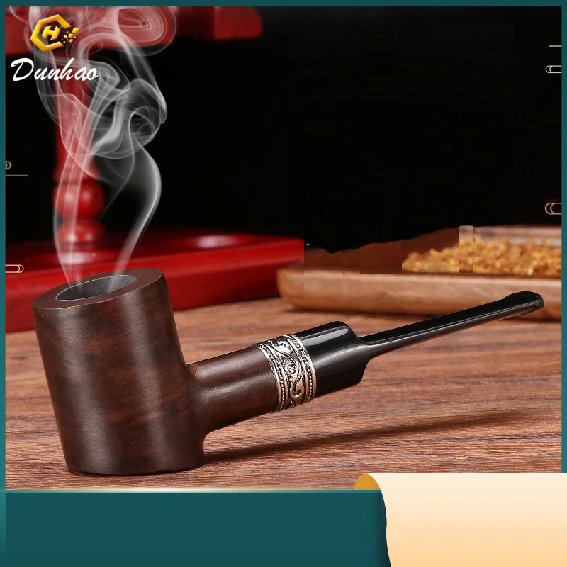 Tobacco Pipe Ebony Wood 9mm Filter Flue Tobacco Pipe Retro Gentleman Bent Type Handle Handmade Smoking Pipe With Accessory Old Dad's Gift Herb Smoking Pipe Handicraft Pipe