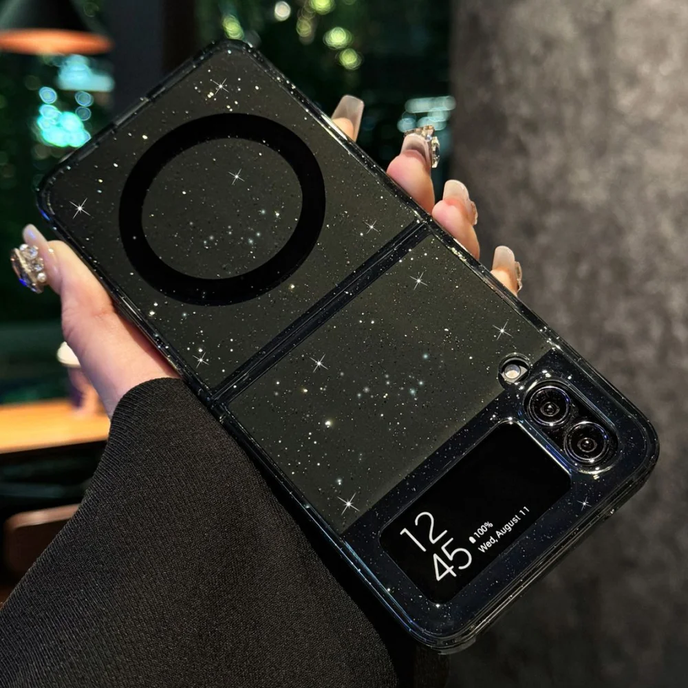 Glitter Transparent Wireless Charging Case for Samsung Galaxy Z Flip Series