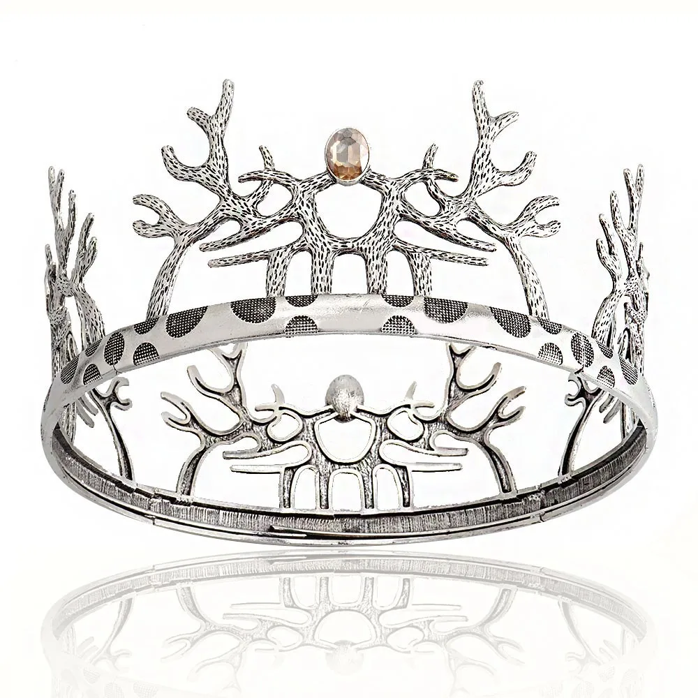 Black King Men Crown Royal Full Round Diaras Antler Prince Gold Crowns Prom Christmas Pageant Diadem Halloween Costume Headband