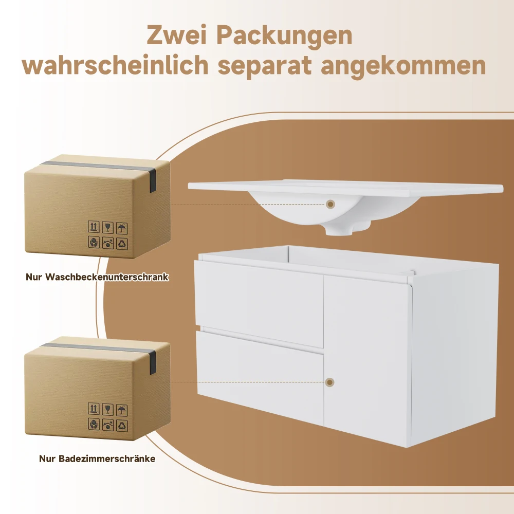 Wandmontierter Badezimmerschrank mit Vollverkleidung, Moderner Schwebender Aufbewahrungsschrank mit LED-Beleuchtung, Leiser Soft-Close-Funktion und Integriertem Waschbecken – Detail 24