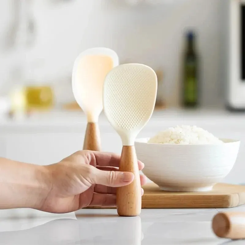 Silicone cooking spoon silicone spoon non-stick cooking spoon anti-scalding pot rice high-temperature-resistant durable kitchen gadgets 1Pc