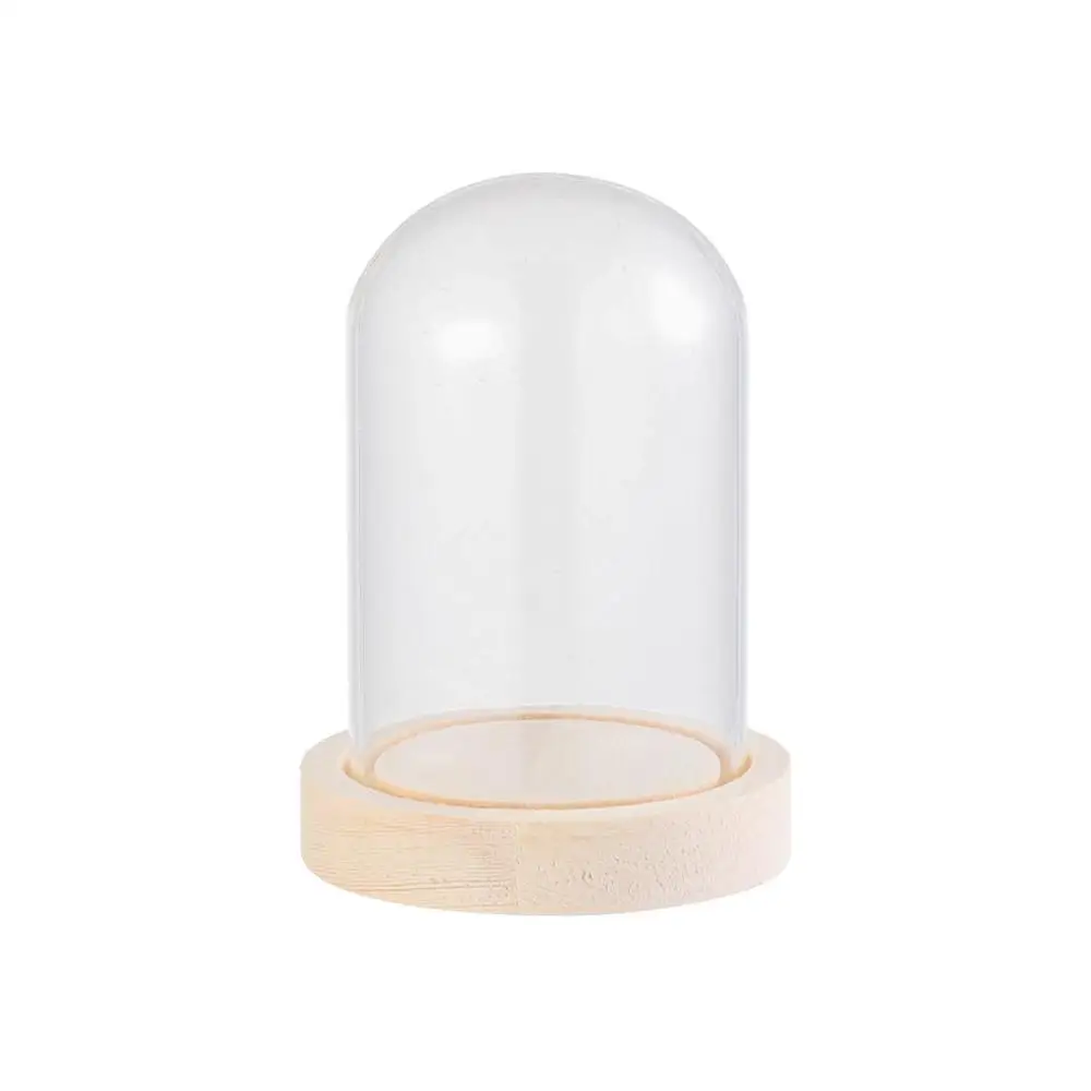 Display Jar Glass Cloche Jar Transparent Display Stand Cover With Wooden Base Acrylic Dust Cover Display Box Terrarium Tabletop Flower Box