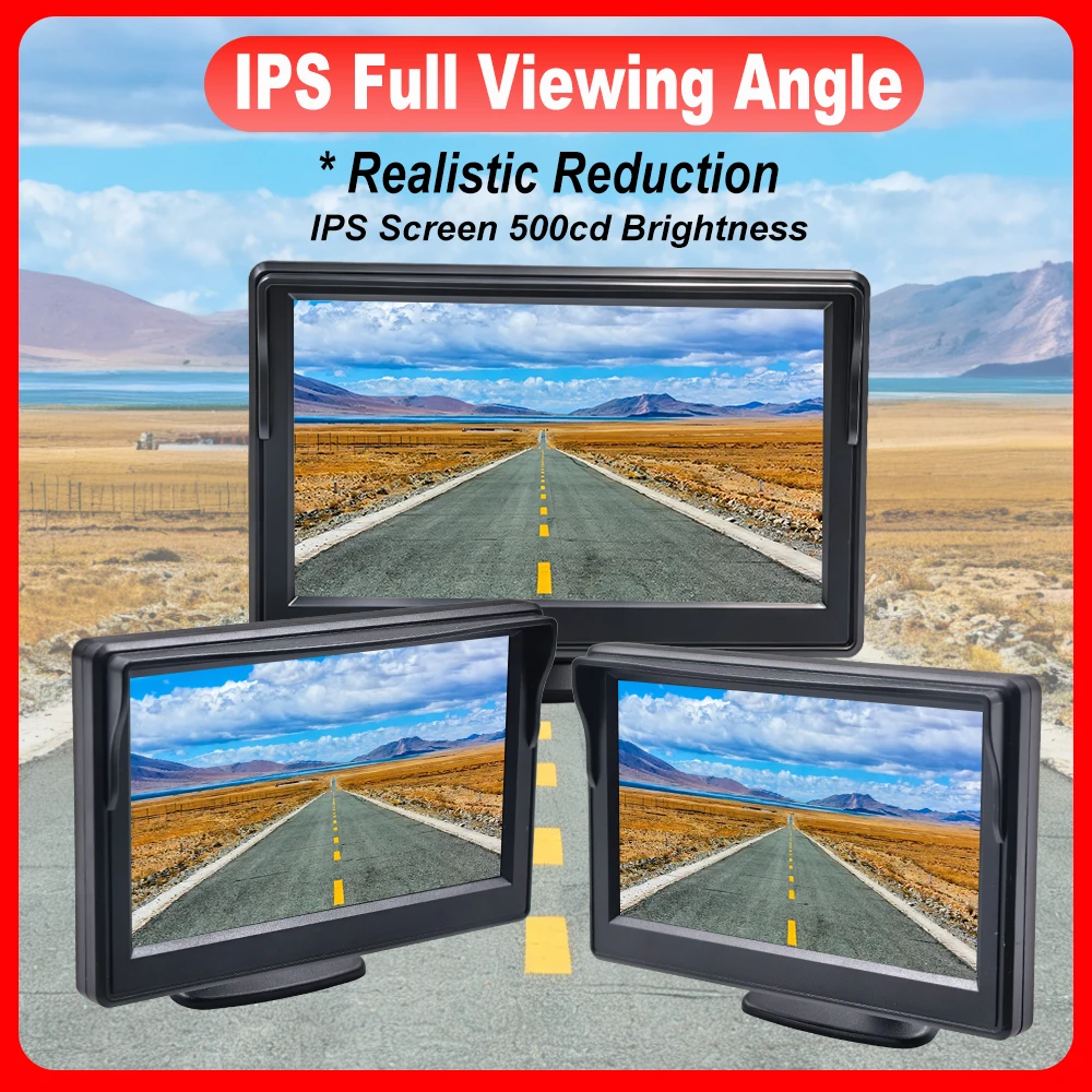 Monitor per auto da 5 pollici AHD TFT 1080P con telecamera di retromarcia integrata nella luce freno per Ducato, Ram ProMaster, Peugeot Boxer, Citroen Jumper - immagine 3