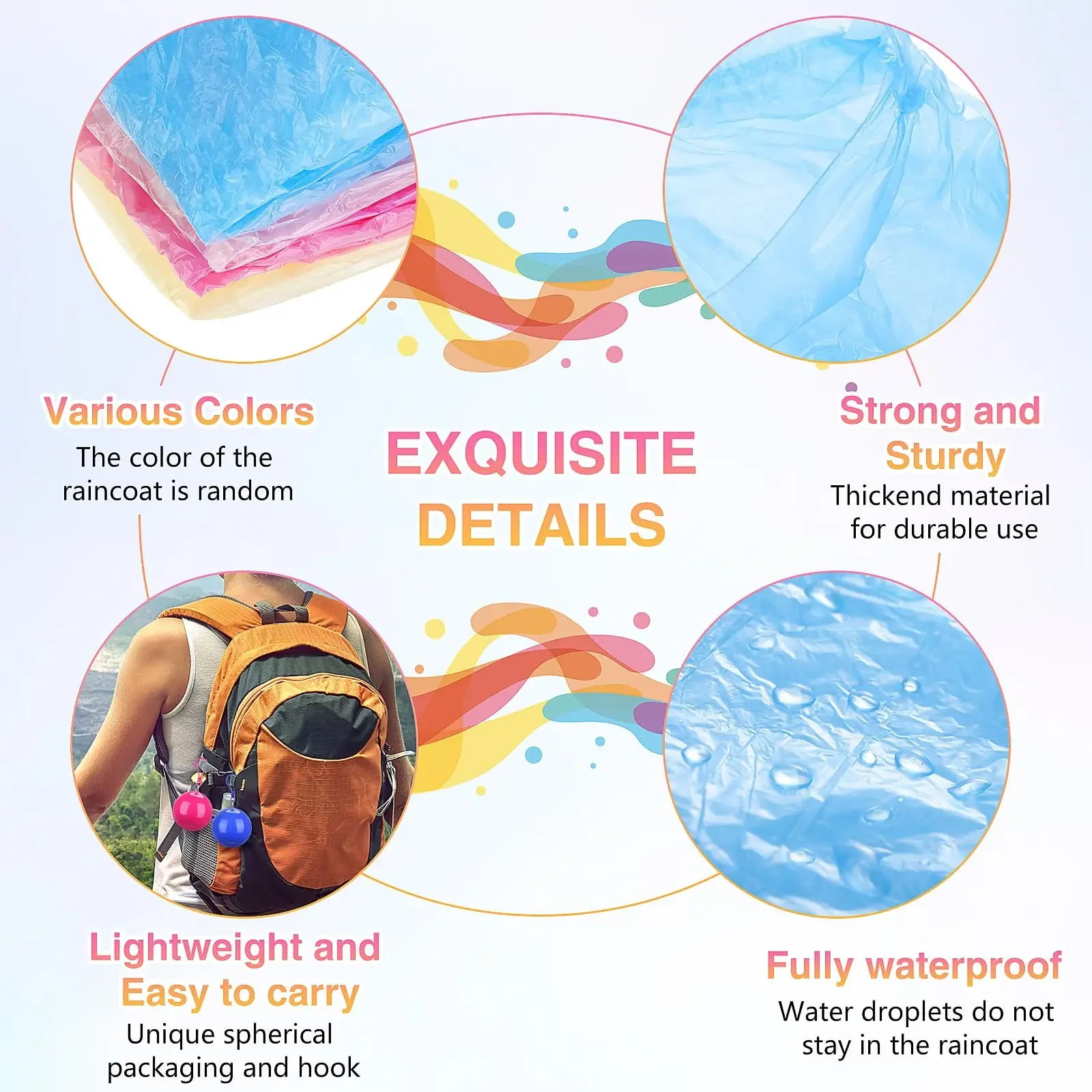 Raincoat Poncho 1PC Portable Disposable Emergency Raincoats in Ball with Hook Plastic for Travel Outdoor