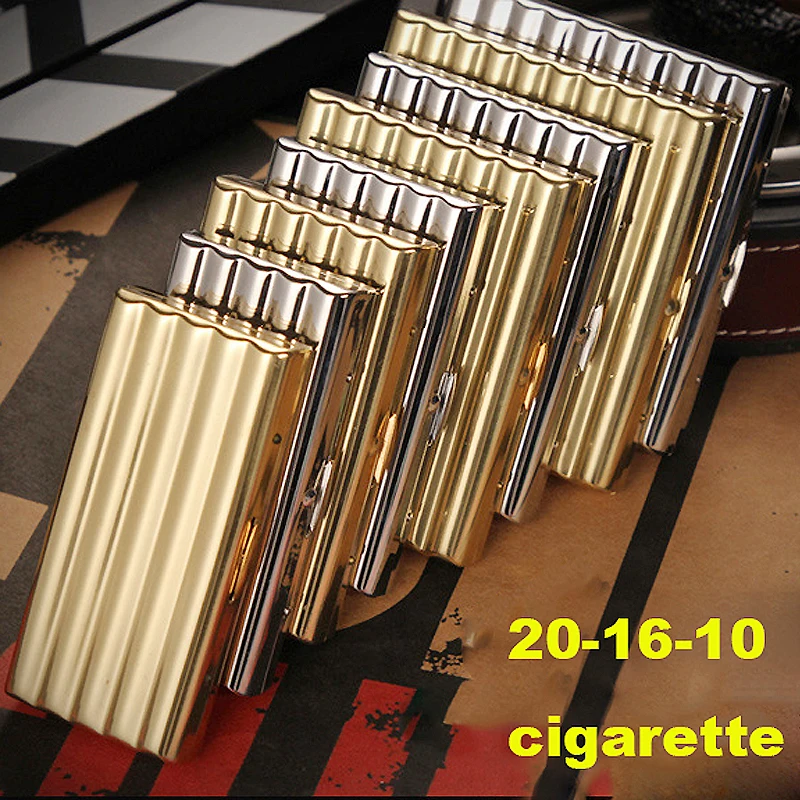 Elegant Wave Brass Metal Cigarette Case - Portable High-Quality Mini Box in Silver and Gold