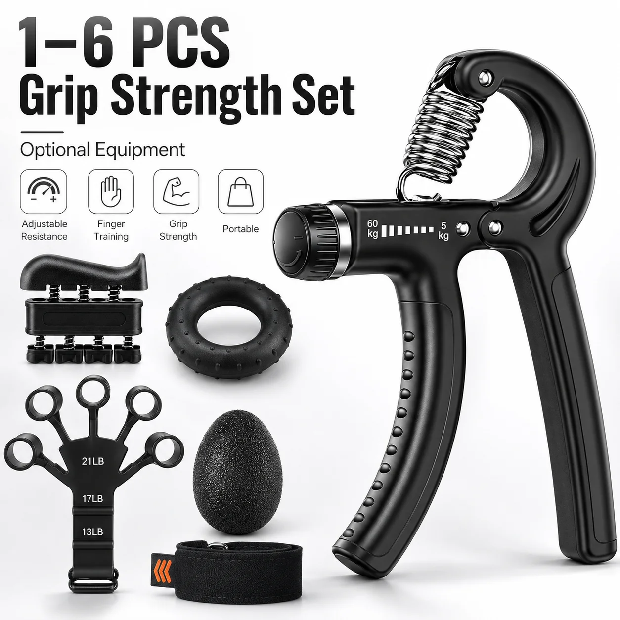 Adjustable Grip Strength Trainer with Finger Exerciser for Muscle Building and Recovery