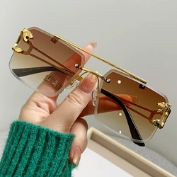 Rimless Square Double Bridge Anti - Light Fashion Glasses - Vintage Trend Design Shades (Orange)