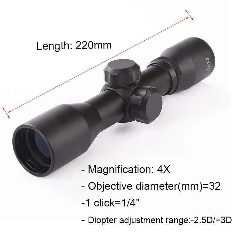 Tactical Hunting Optical 4x32 Airsoft Optical Rifle Scope Sight with Rail Mount Rifle Telescope Double Crosshair Sight Shooting