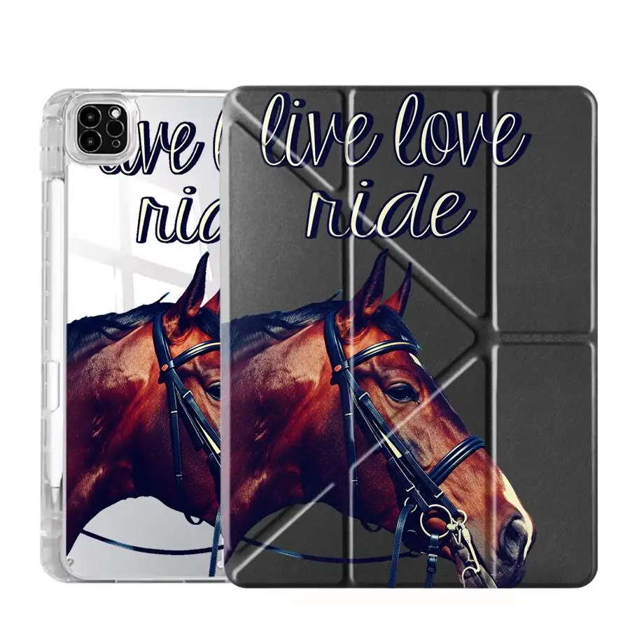 Premium Y-Fold Tablet Case with Horse Design and Holder Feature