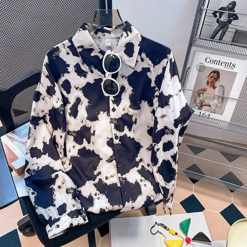 Spring Autumn New Printing Fashion Long Sleeve Shirt Women High Street Casual Loose Button Blouse Y2K Harajuku All-match Tops