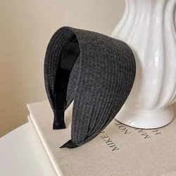 Soft Wide Cotton Knitted Hairbands - Korean Neutral Solid Turban with Teeth Headband Accessories (Dark Gray)