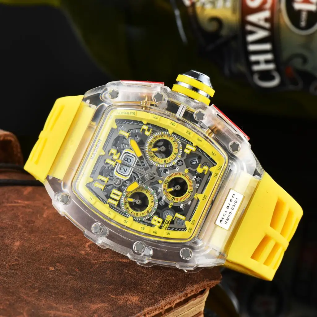 Luxury Military Watch for Men Transparent Case Chronograph Silicone Sports Men's Watches Steampunk Multi-function Six-pin Clock