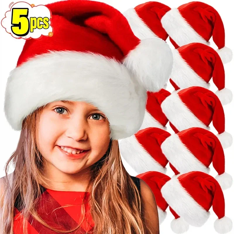 Description Picture 2 of itemChristmas Hat Red Plush Thickened Santa Hats for Adult Kids Winter Christmas Caps Festive Xmas Party Decorations Gifts New Year