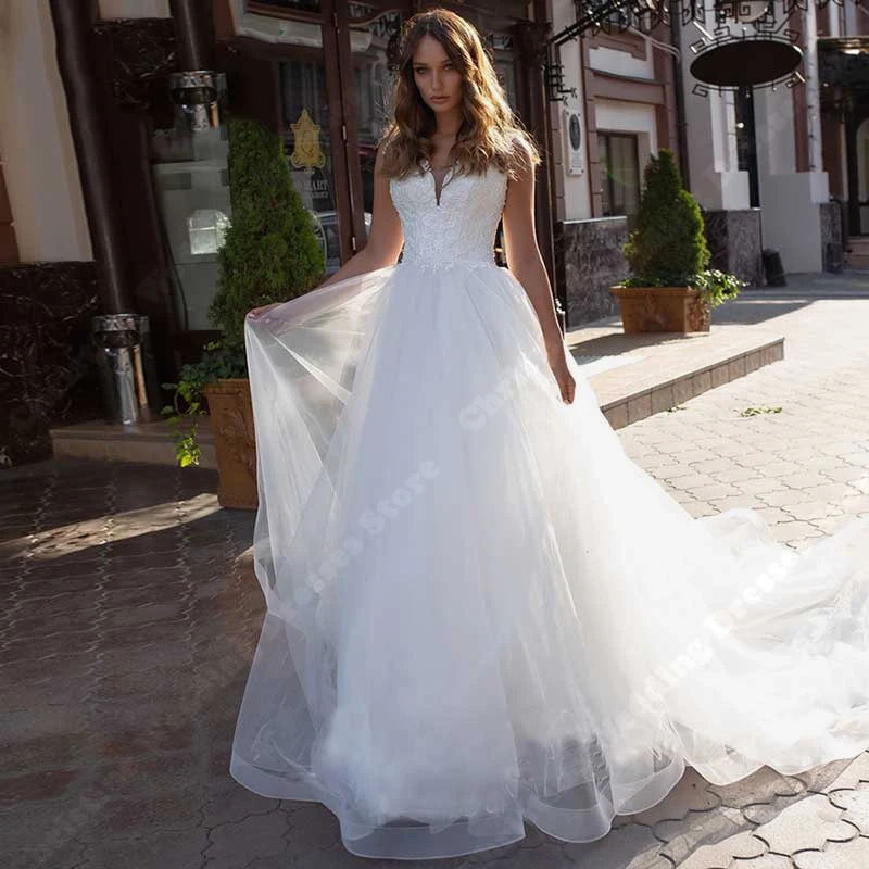 Elegant Lace A-line Wedding Dress Long Sleeves Off Shoulder Tulle Bride Gowns 2024 New Custom Made Plus Size Applique Party Robe thinyfull boho long puff sleeves wedding dresses 2022 off shoulder countryside lace wedding party gowns slit side bride dress