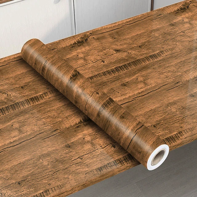 วอลเปเปอร์ลายไม้ไวนิลแบบมีกาวในตัว กันน้ำ สำหรับตกแต่งผนัง เฟอร์นิเจอร์ ฟิล์มตกแต่งห้องนอน ของตกแต่งบ้าน ทำจาก PVC 1