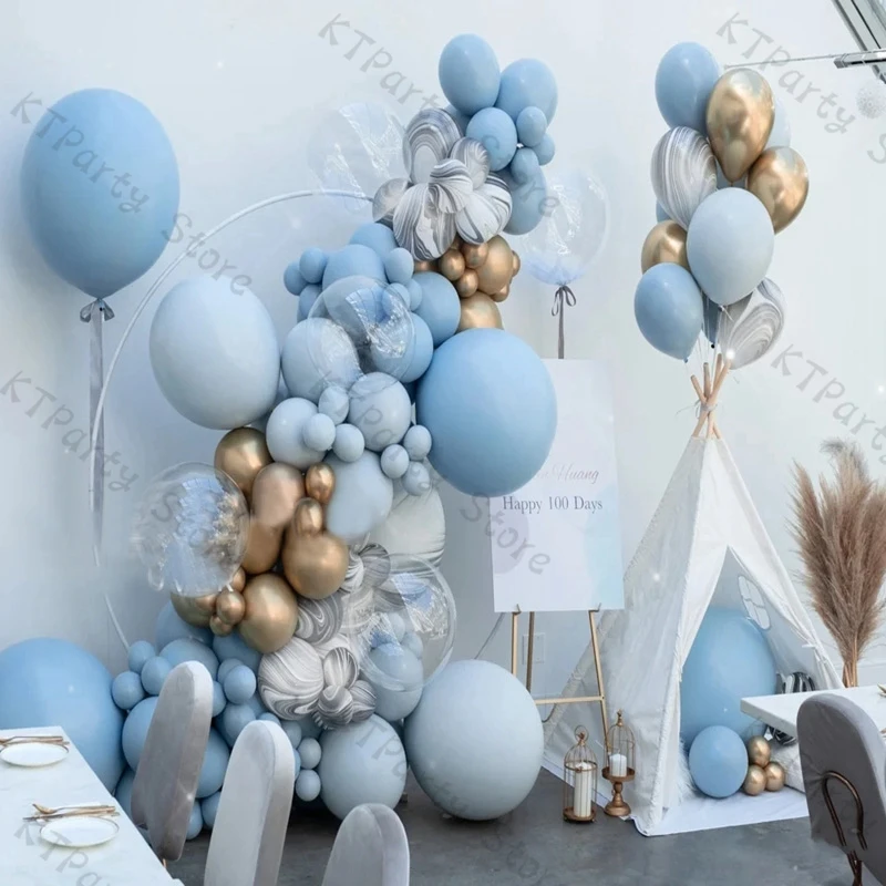 

Doubled Matte Light Blue Balloon Boy Birthday Party Garland Arch Decoration Bobo Gold Metallic Balon Baby Shower Decor Accessory
