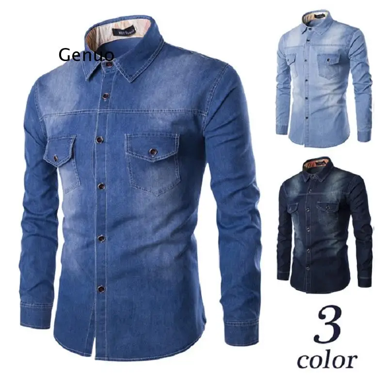 

Asian M-6XL Size New Casual Men's Fashion Increase High Quality Cotton Men's Casual Washing Denim Long Sleeve Shirt