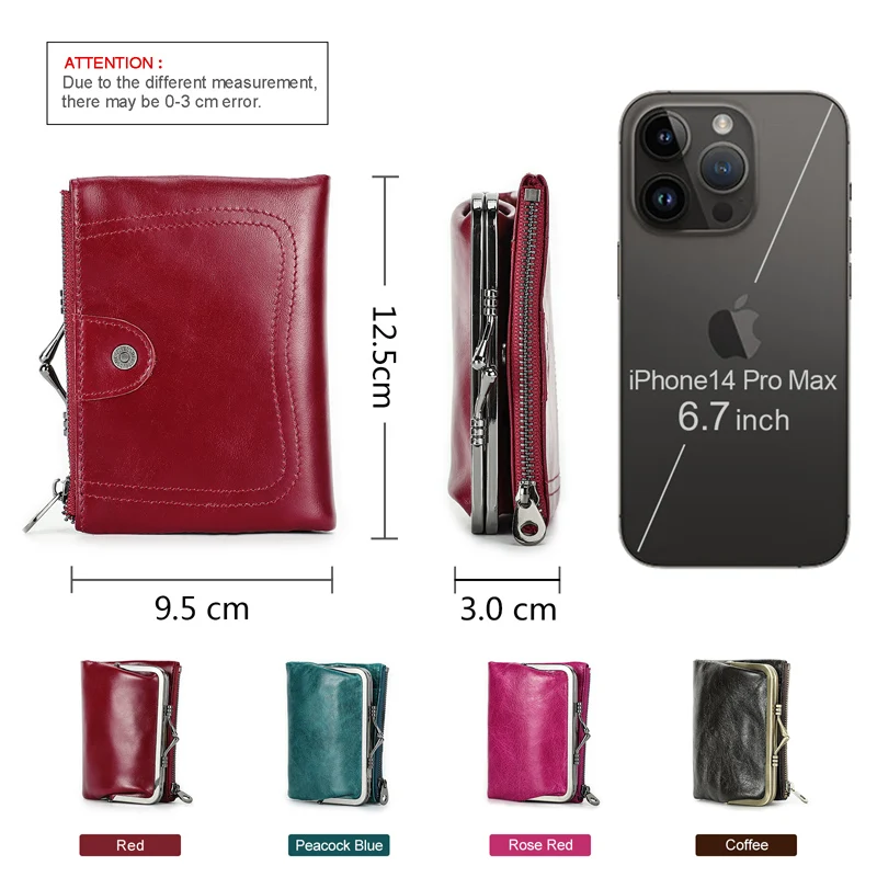 Contact\'S Small Metal Frame Purse Ladies Genuine Leather Coin Wallet Women Vintage Hasp and Zipper Purses for Woman Cards