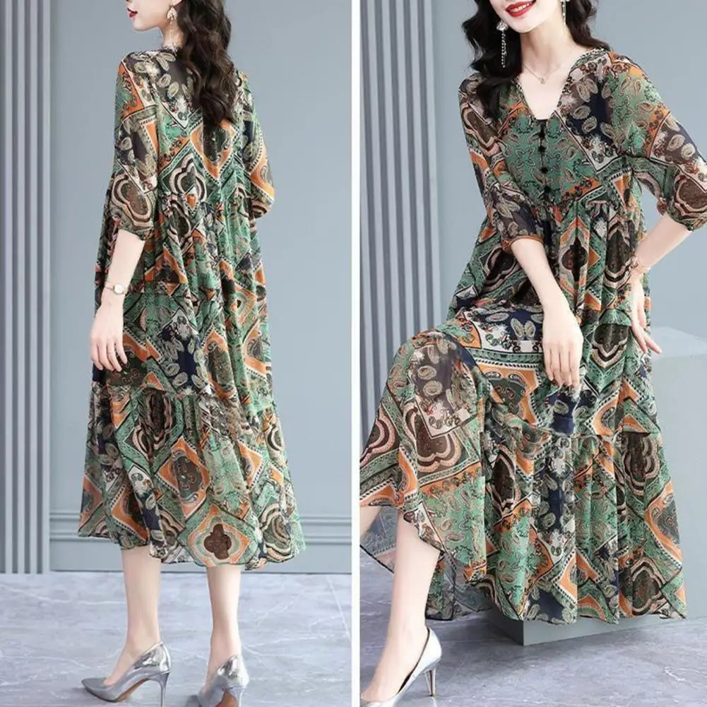 

Lady Summer Dress Printed Women Midi Dress Breathable Dating Midi Dress