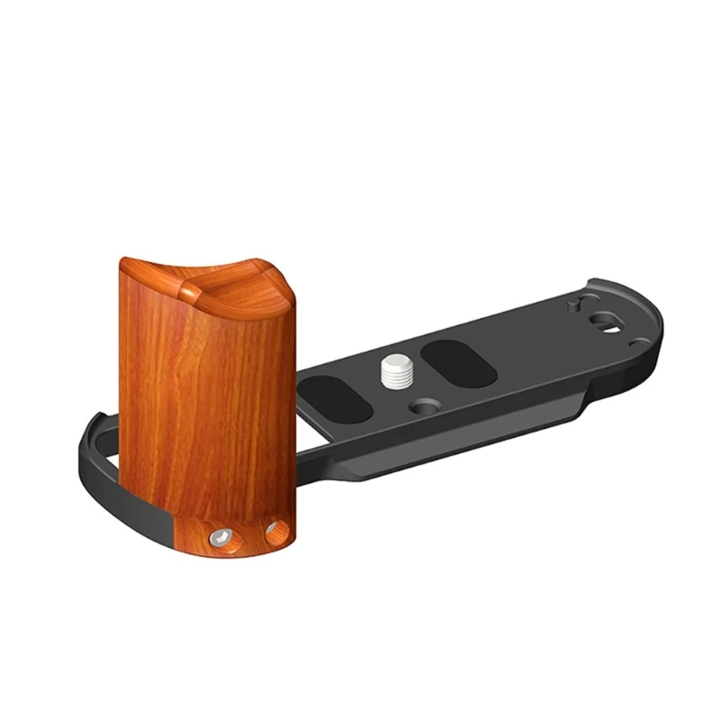 Camera Grip, Pearwood with Aluminum Support Handgrip, L-Shape Handle Quick Release Plate Mount for Enhances Handling