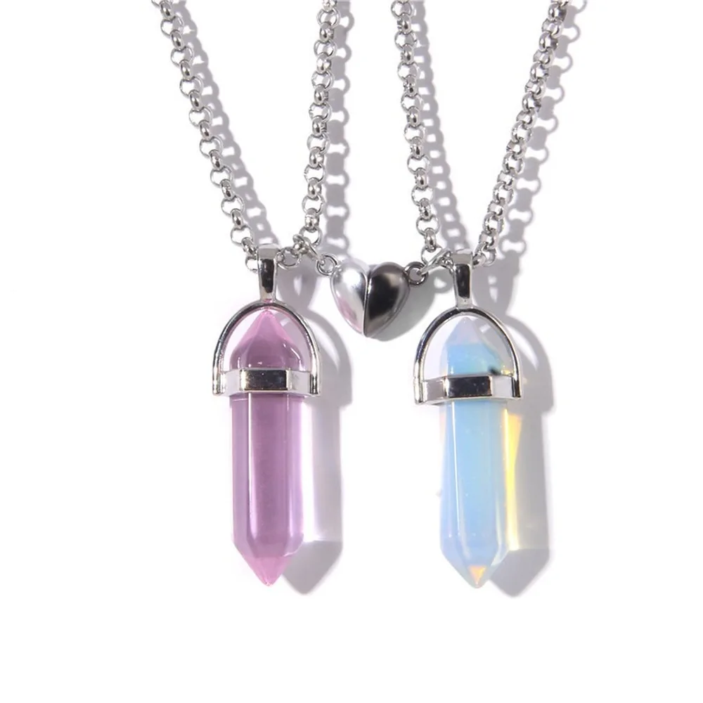 2PCS Magnetic Couple Matching Necklace 100 Languages I Love You Projection Sun Moon Heart Shape Magnet Paired Pendant Lover Gift_voghion.com