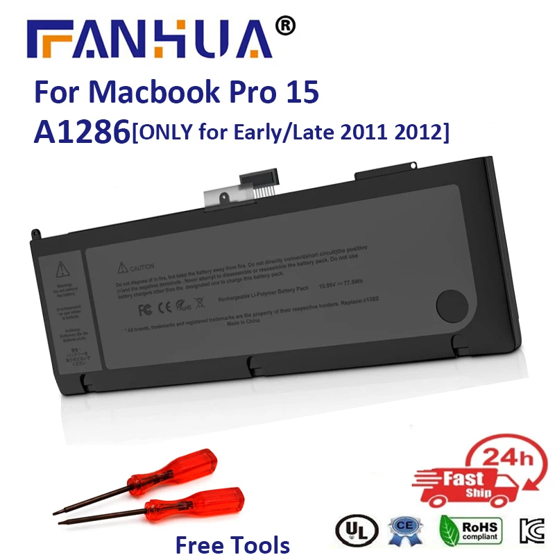 

A1382 Laptop Battery for Apple MacBook Pro 15" A1286 [ONLY for Early/Late 2011 2012] - Long Lasting [10.95V/77.5Wh] Battery