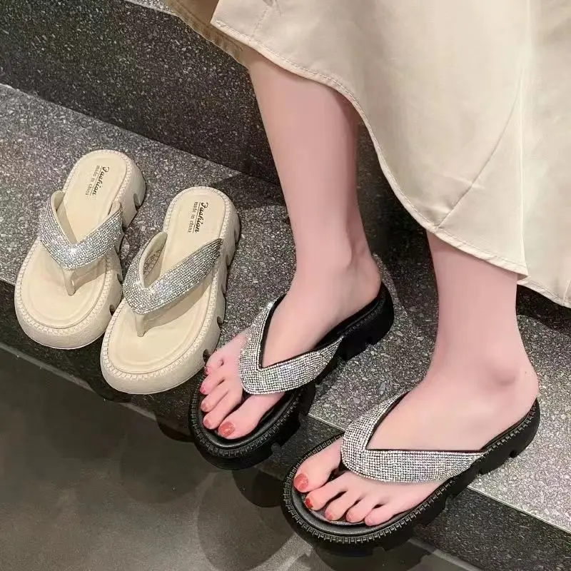 

2014 New Rhinestone Platform Flip Flops Women's Summer Outerwear Fashion Fairy Style Muffin Bottom Increased by Slip-on Slippers