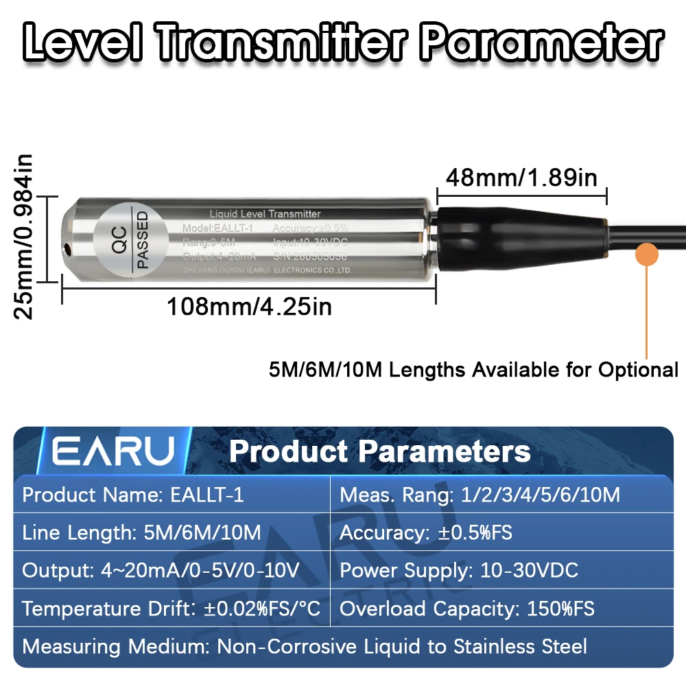 รูปสินค้า เซ็นเซอร์วัดระดับของเหลว 4-20mA 0-5V 0-10V สำหรับงานซ่อมบำรุง