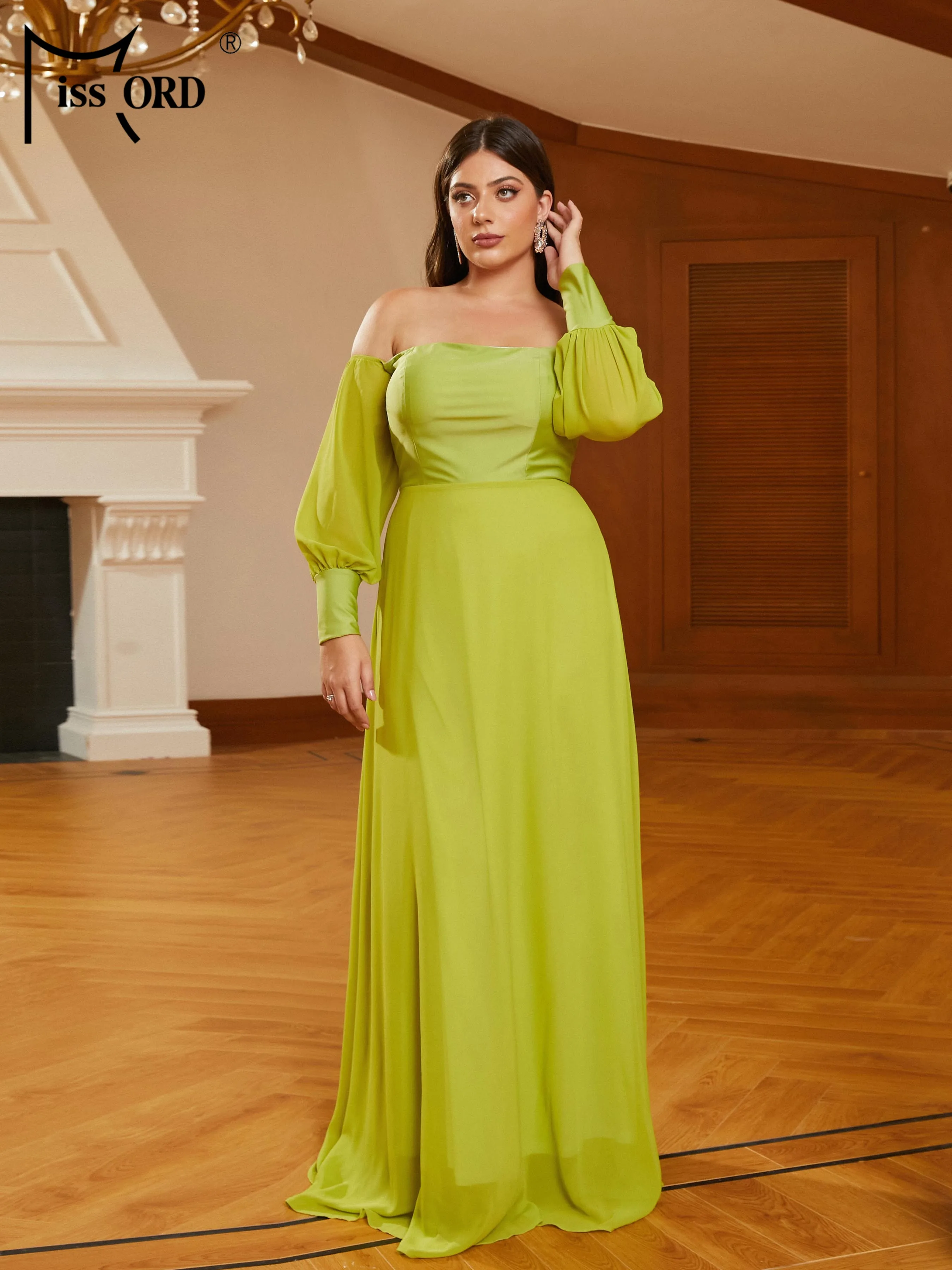 Missord New Plus Size Elegant Party Dresses For Women 2023 Off Shoulder Lantern Sleeves A-line Prom Formal Occasion Dresses