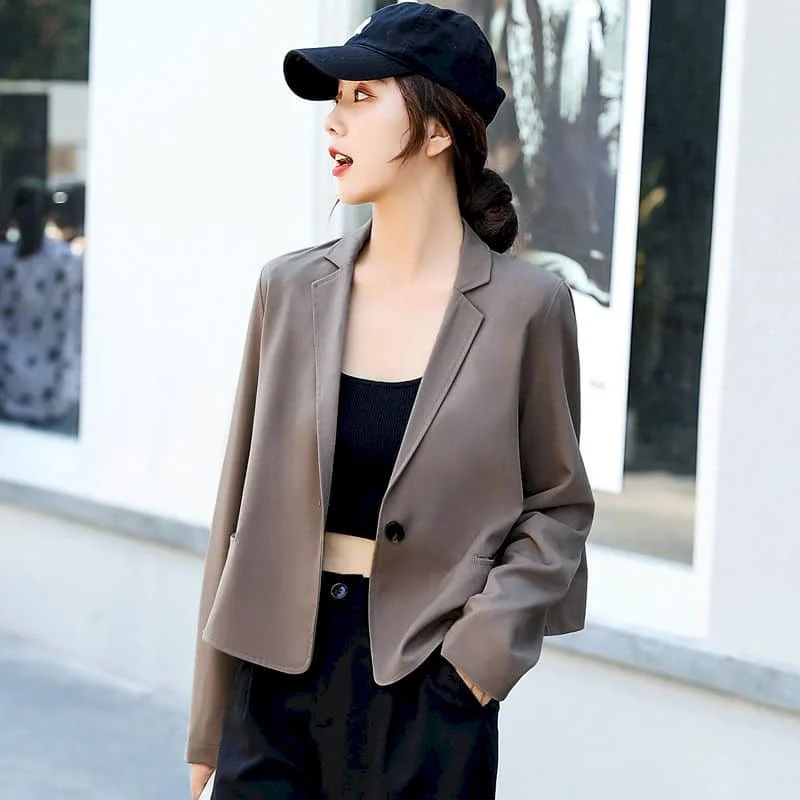 

Blazers for Women Elegant Stylish Long Sleeve Casual Jackets Vintage Solid Tailored Collar Cropped Coat Korean Style Women Tops