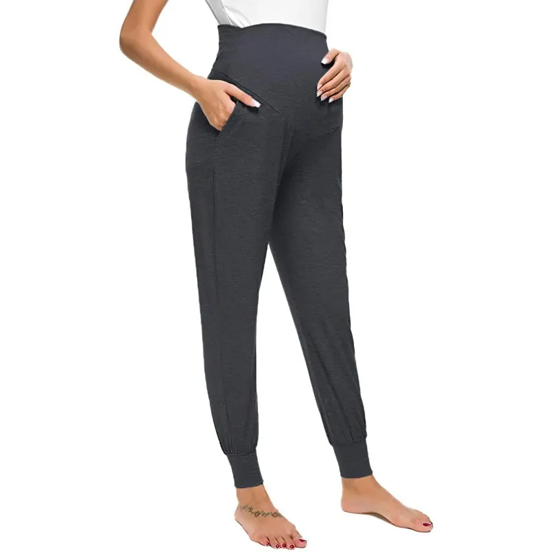 Spring Autumn Maternity Women's Casual Pants Solid High Waist Strechy Lounge Trousers For Pregnant Women Joggers With Pockets