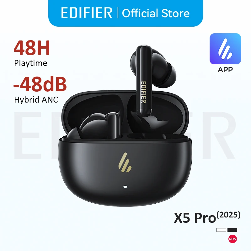 Edifier X5 Pro ANC TWSphones – 6.0 BT, 48H Total Playtime, IP55 Waterproof, 10mm Dual-Layer Drivers, Spatial Sound, 4 ANC Modes, Multipoint, Fast Charging