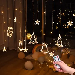 LED Deer Bells Curtain Light EU US Christmas Garland String Fairy Lights Outdoor For Home Wedding Party New Year Decor
