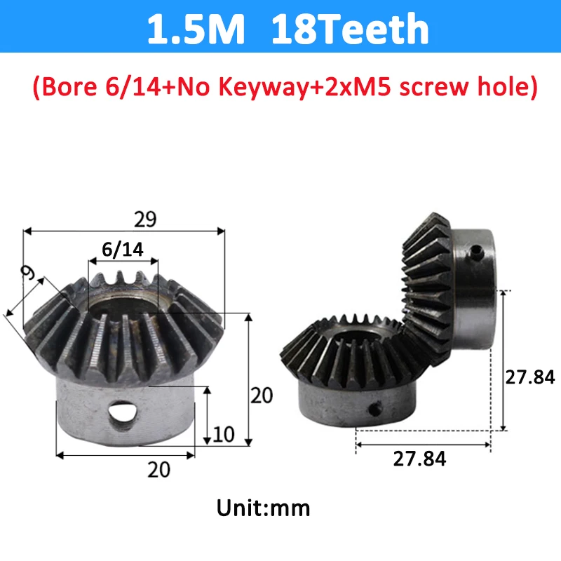 Electric Bike Gear Motor Gear Transmission Gear 1pc Bevel Gear 1.5M 12/16/18/20/25 Teeth Bore 6/8/10/12/14/15/16mm 90 Degrees Meshing Angle Steel Gears Screw M5 No Keyway
