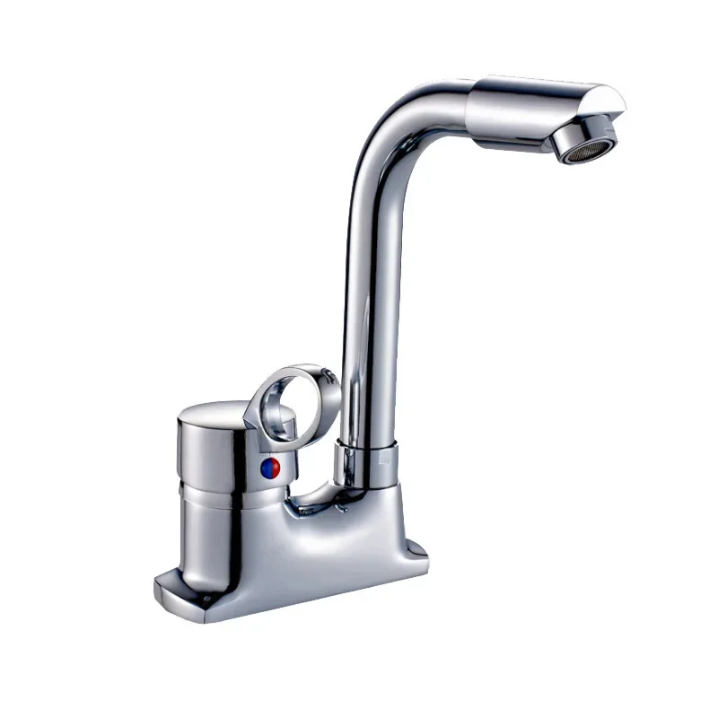 

Kitchen Sink Faucet, Single Hollow Handle Double Hole Deck Type Kitchen Faucet, with 360 Rotary Spray, Silver