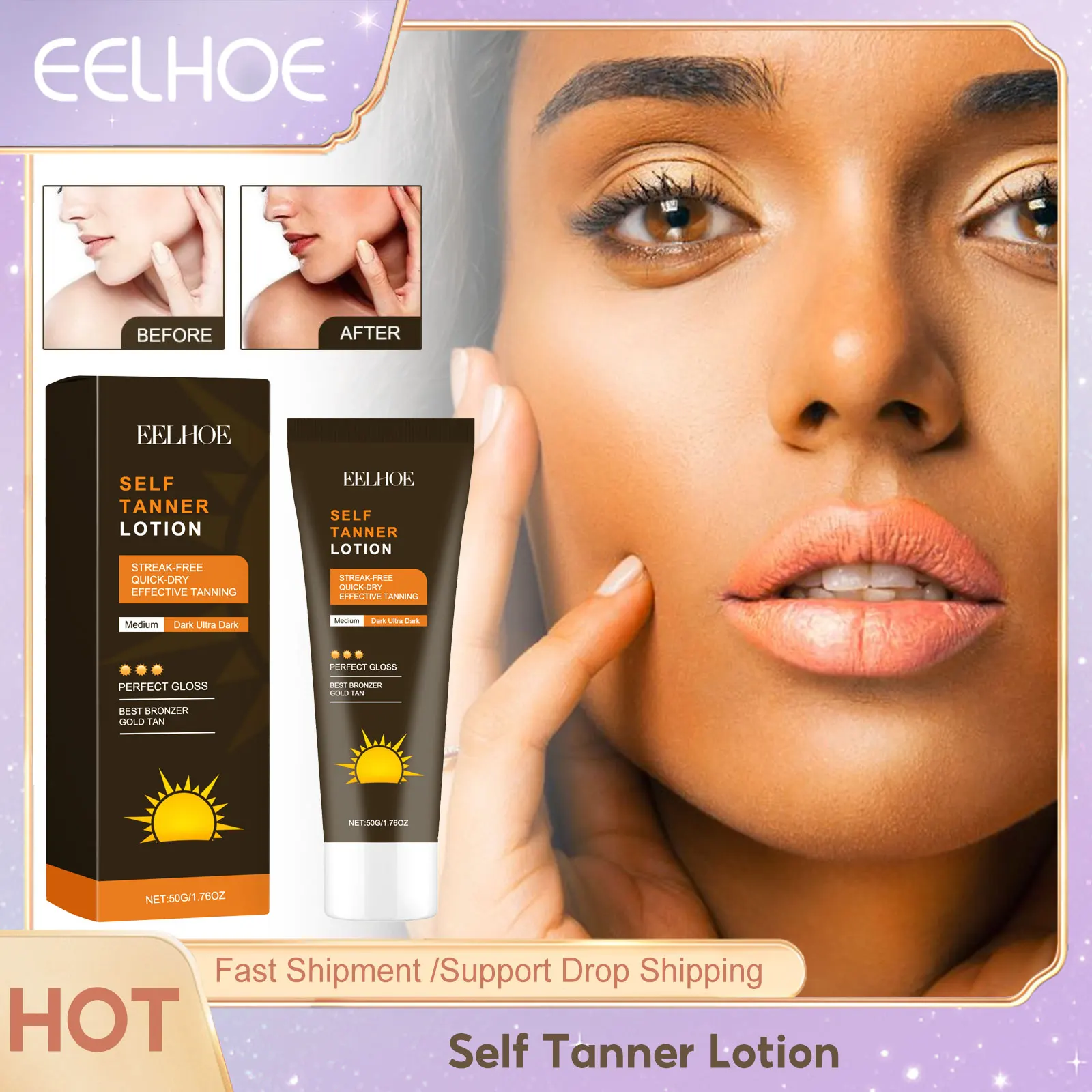 EELHOE Fake Tan Self Tanner Self-Tanning Body And Face Cream Original Shine Brown Sunbed Cream Bronzer Body Lotion Tanning Gel