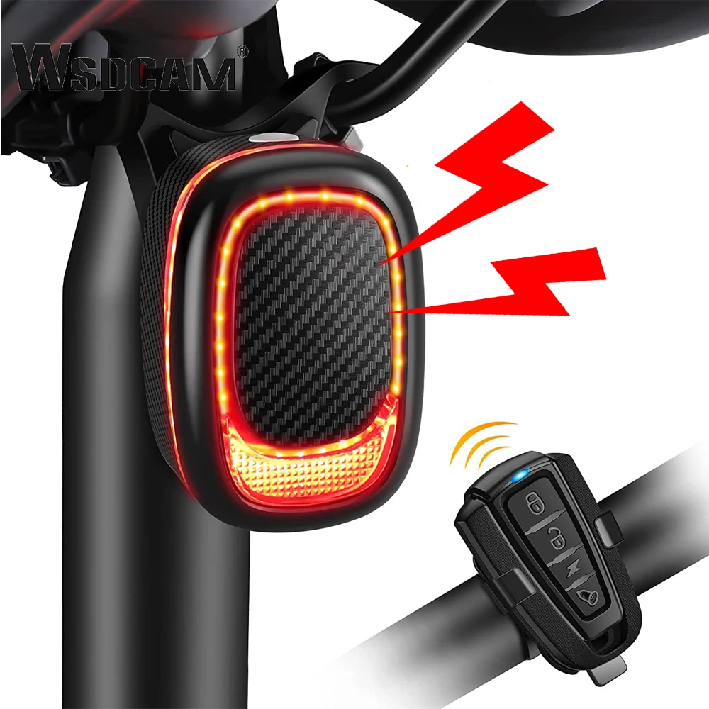 WSDCAM Smart Alarm do roweru Taillight ze światłem hamowania, rower ładowany na USB tylne światło do jazdy nocnej IPX5 wodoodporne