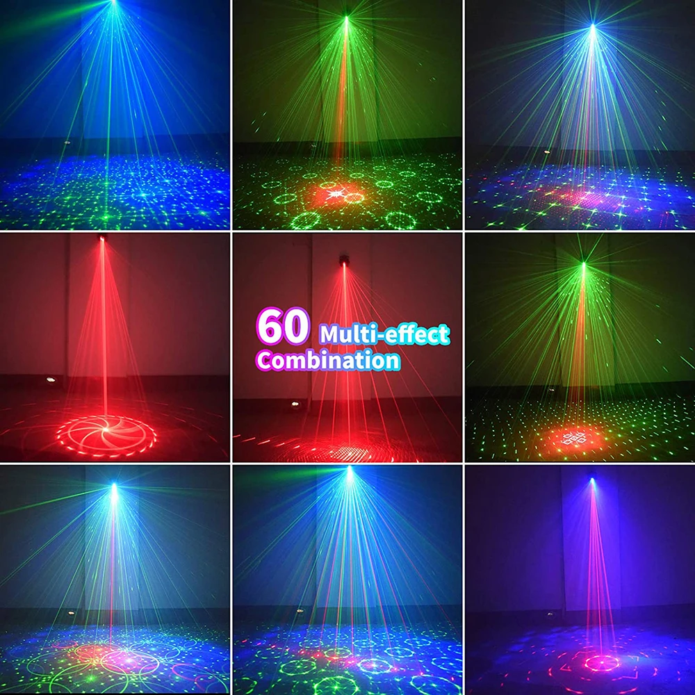 60 patterns Mini DJ Disco Light Party Stage Lighting Effect Voice Control USB  Laser Projector Strobe Lamp for Home Dance Floor