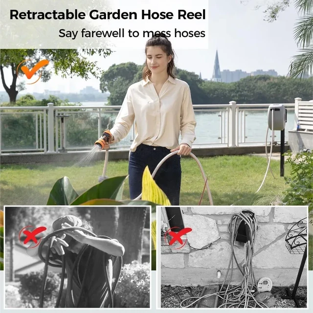 CW20 Retractable Garden Hose Reel 5/8 x 65 ft Heavy Duty Water Hose Reel, Swivel  Bracket, Any Length Lock, 65ft, Light Grey - AliExpress