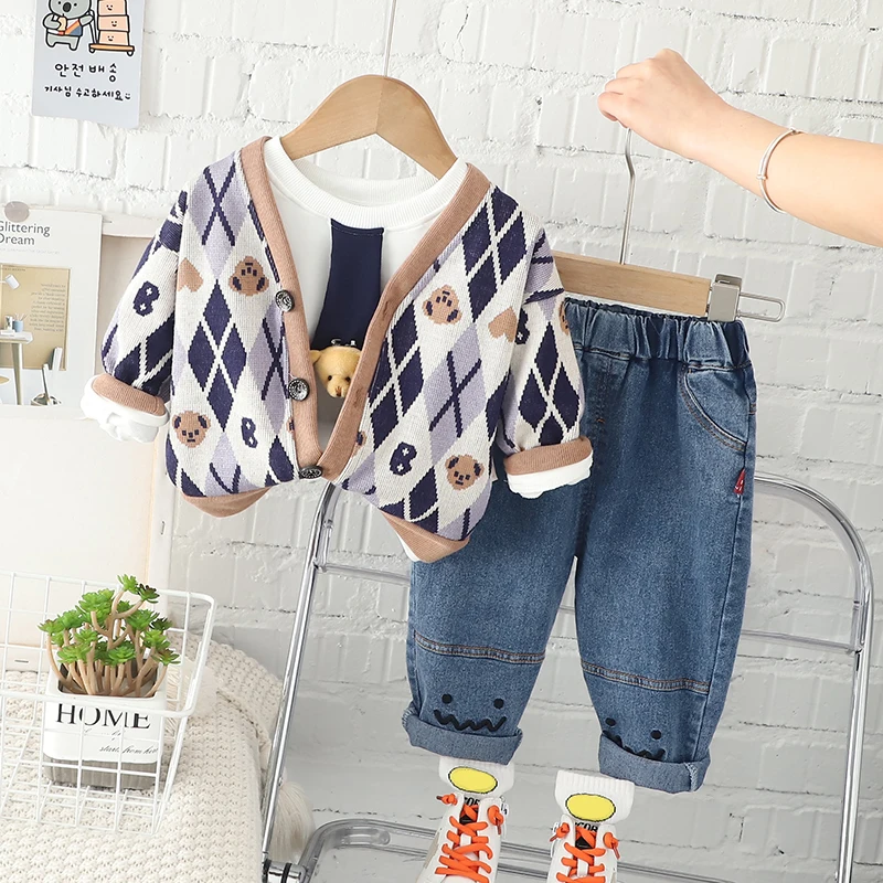 

Kids Clothing Sets Baby Boys Cartoon Bear Coats Pullover Sweatshirt Jeans Sportswear Children Clothes Outfits Infant Tracksuits