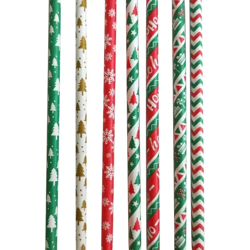 25/50pcs Christmas Paper Straws Snowflake Drinking Straw Merry Christmas Decorations for Home New Year Party Noel Supply
