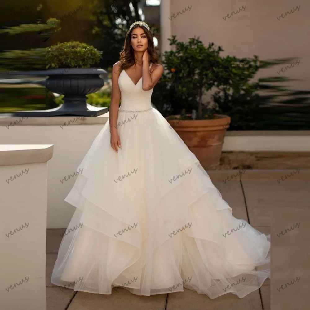 Princess Wedding Dresses A-Line Tulle Tiered Bridal Gowns Sweetheart Backless Robes For Formal Party Graceful Vestidos De Novia