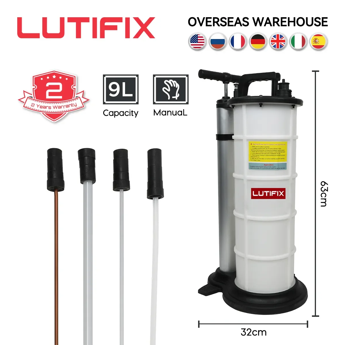 

LUTIFIX 9L ручной экстрактор масла насос для замены автомобильного масла, вакуумный экстрактор жидкости, инструмент для замены охлаждающей жидкости