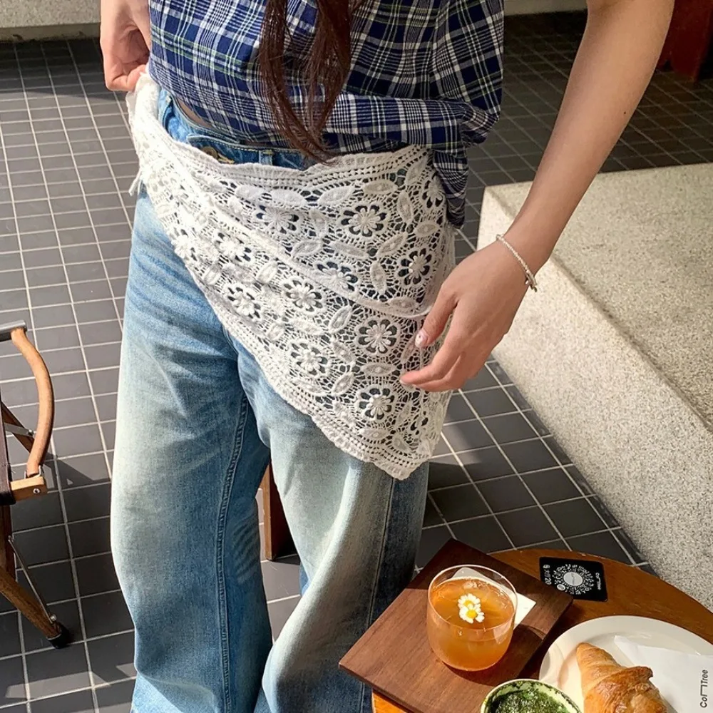 Cotton Lace Trim Mini Skirt Summer Apron Wrap