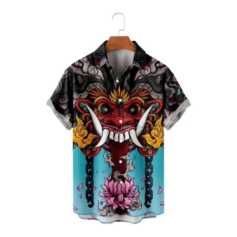 

2022 Men's Hawaiian Demon Printed Turn-down-collar Shirt Fashion Casual Short Sleeve Button Shirt