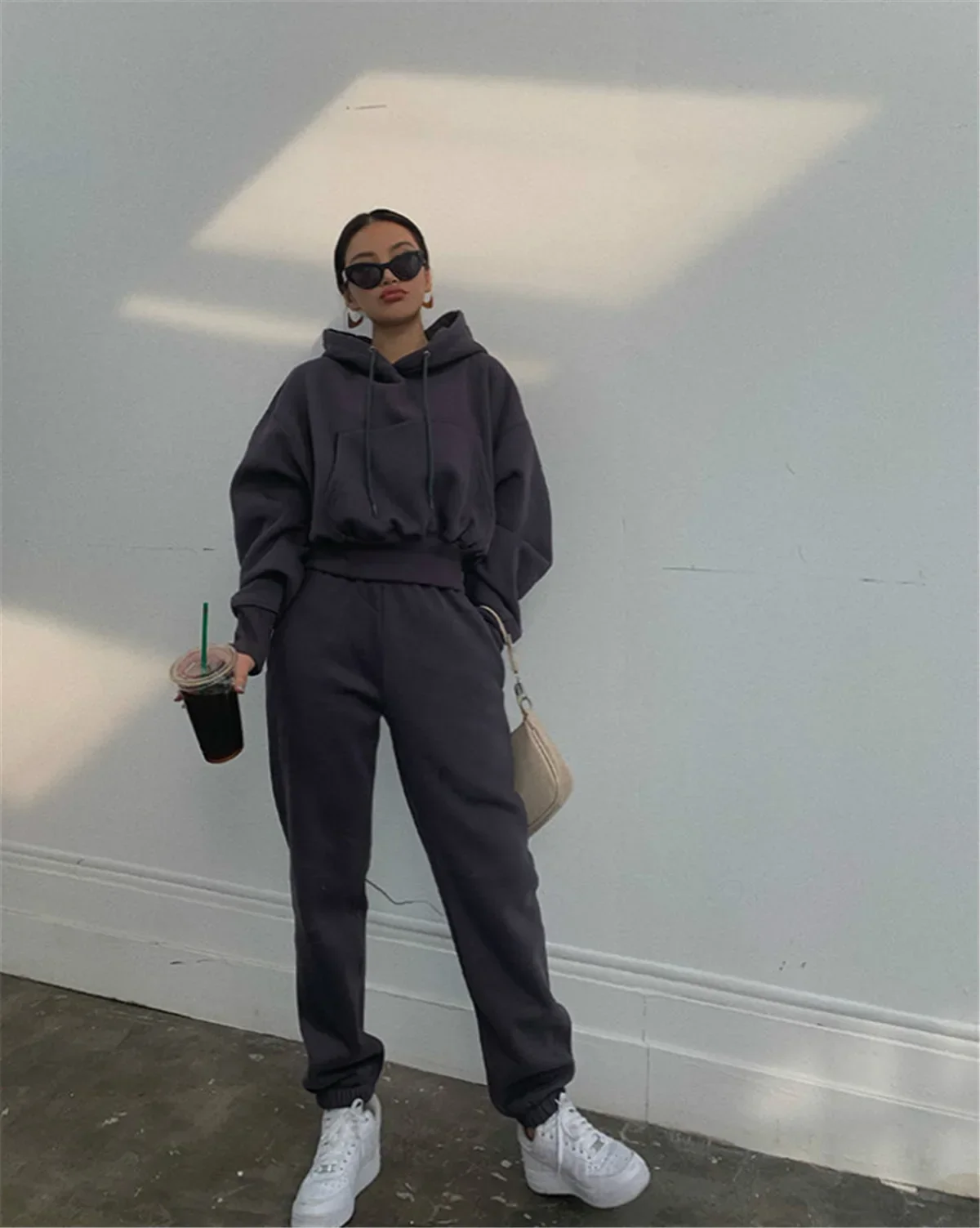 

Two-Piece Tracksuit Set for Women, Long Sleeve Hoodie, Sweatshirts, Female Fashion, Oversized Trouser Suits, Monochromatic, Casu